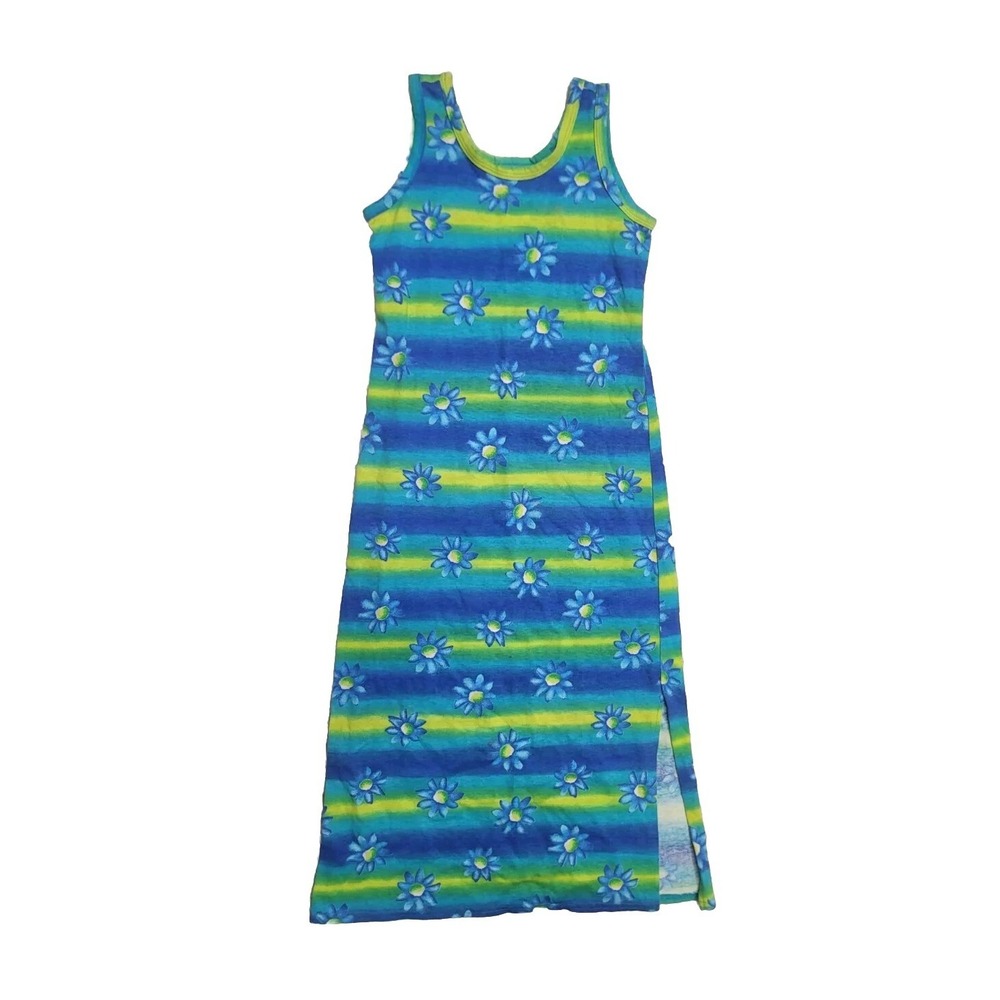 Vintage Girl's Tank Dress 7 Maxi Floral  Blue New Moves
